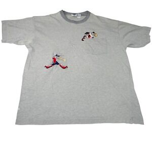Vintage Embroidered Looney Tunes Bugs Bunny Taz Baseball Unique T Shirt Size L